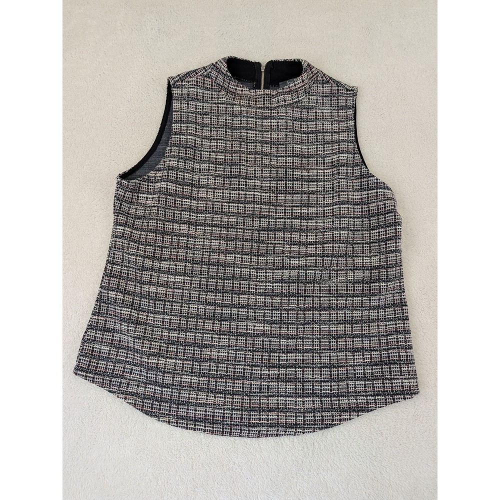 Belle by Belldini Womens XL Tweed Knit Sleeveless Mock Neck Top Back Zip Black